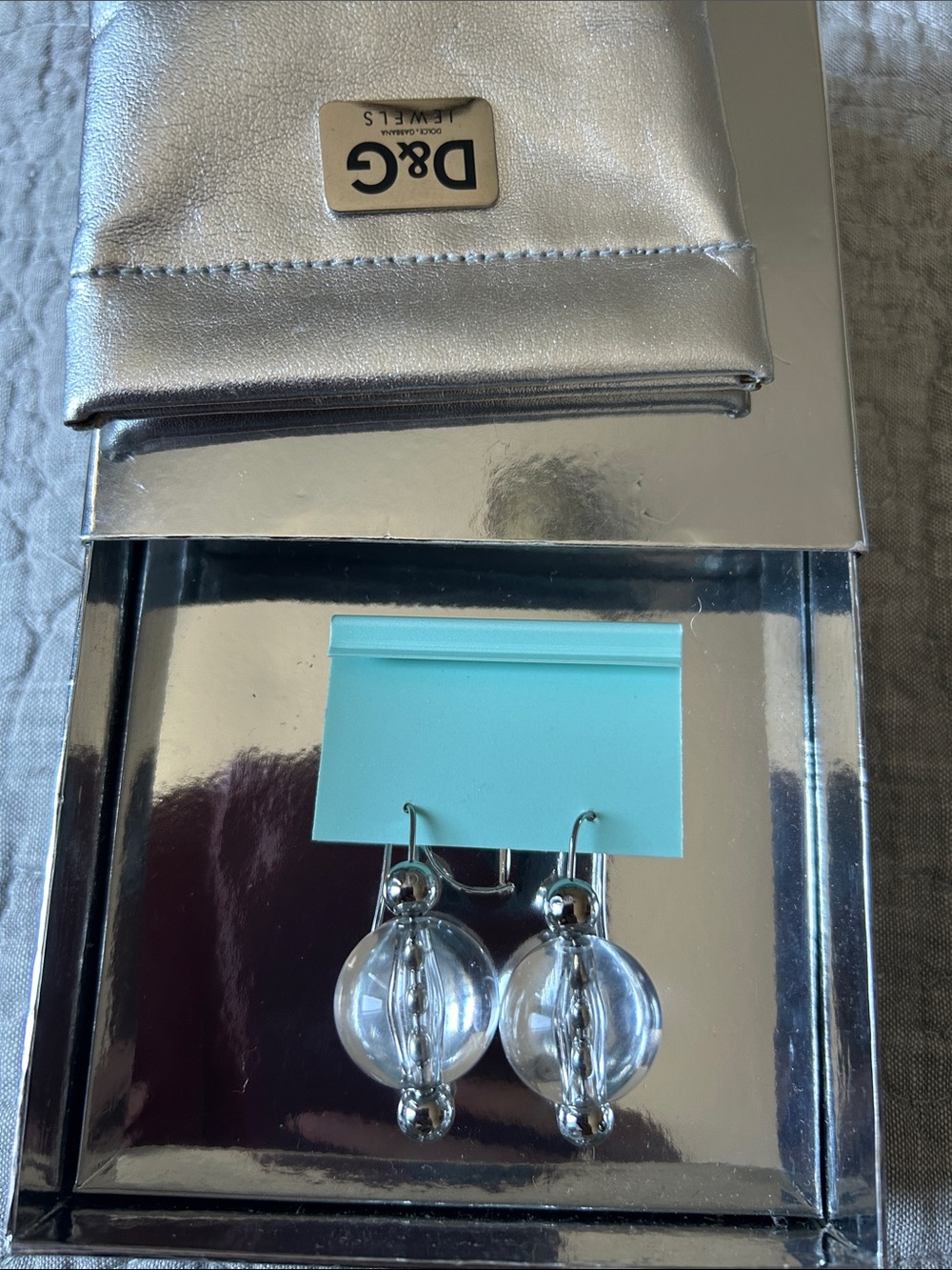 D&G Silver Clear Globe Drop Earrings